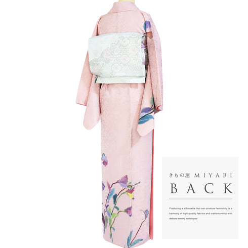 付下げ リサイクル 身丈164.3cm 裄66cm 袷 花柄 光 ピンク Lサイズ お洒落 正絹 広衿 Aランク