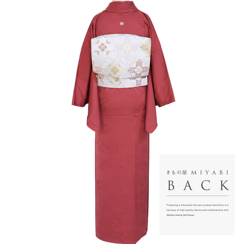 色無地 リサイクル 身丈158.3cm 裄65.8cm 袷 パープル Mサイズ セミフォーマル 落款 一つ紋 しつけ糸 正絹 広衿 地紋なし Sランク (コピー)