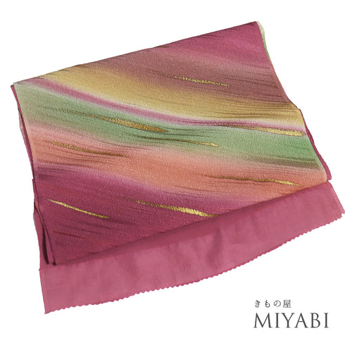 帯揚げ リサイクル お洒落 ちりめん 正絹 ピンク 斜めぼかし柄 新品・未使用品 AG-1239