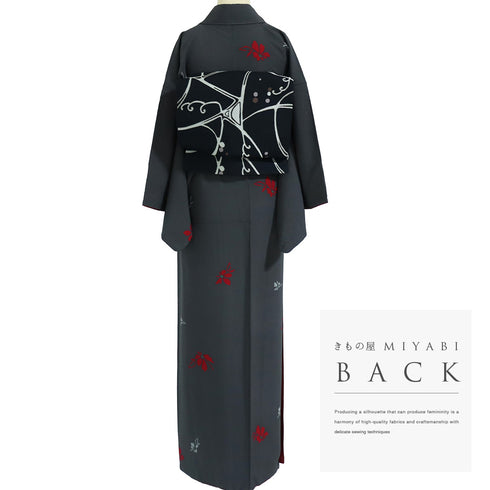 小紋 リサイクル 身丈161cm 裄65.6cm 袷 花柄 グレー Lサイズ お洒落 カジュアル 正絹 バチ衿 Sランク