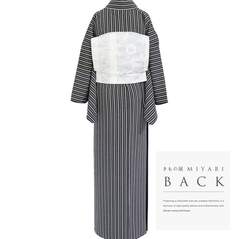 小紋 リサイクル 身丈165.5cm 裄66.4cm 袷 縞柄 ブラック LLサイズ お洒落 カジュアル 不明 広衿 Sランク