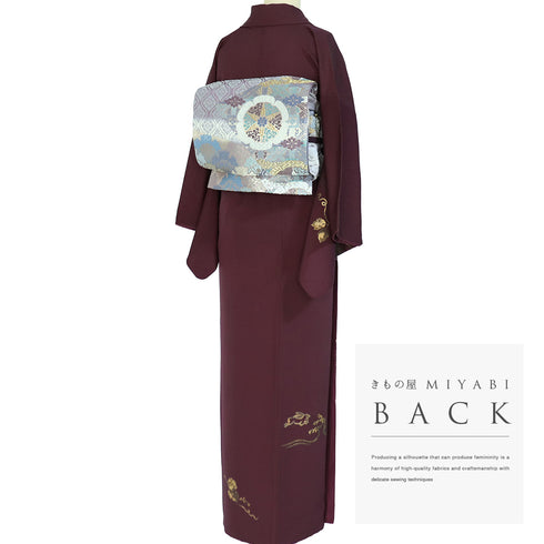 付下げ リサイクル 身丈161.8cm 裄64.8cm 袷 月に波やうさぎ柄 刺繍 箔 パープル Lサイズ お洒落 正絹 広衿 Sランク