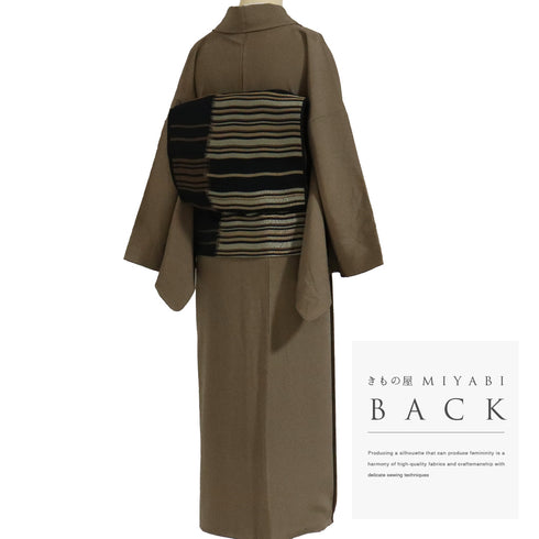 江戸小紋 リサイクル 身丈154.5cm 裄66.6cm 袷 縞模様 ブラウン Sサイズ セミフォーマル お洒落 一つ紋 正絹 広衿 未使用品