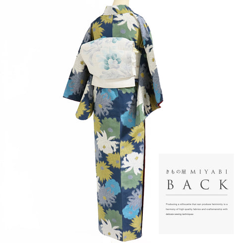 紬 リサイクル 身丈163.5cm 裄65.6cm 袷 菊柄 多色 Lサイズ カジュアル お洒落 しつけ糸 正絹 広衿 Sランク