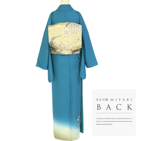 付下げ リサイクル 身丈170.5cm 裄70cm 袷 つる花 てんとう虫 刺繍 地紋 ブルー LLサイズ セミフォーマル お洒落 正絹 広衿 Sランク