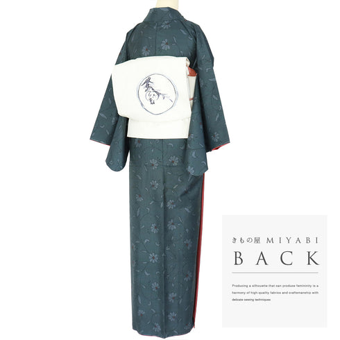 大島紬 リサイクル 身丈155.7cm 裄64.6cm 袷 花唐草模様 ネイビー Mサイズ カジュアル お洒落 証紙 正絹 広衿 Sランク