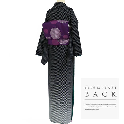 付下げ リサイクル 身丈164.7cm 裄68.4cm 袷 付け下げ小紋 水玉模様 ゆったりサイズ ブラック Lサイズ お洒落 カジュアル 正絹 広衿 Sランク