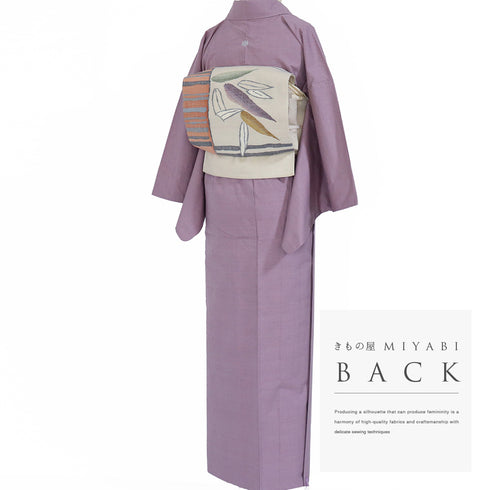 結城紬 リサイクル 身丈154.5cm 裄64.4cm 袷 パープル Sサイズ お洒落 証紙 一つ紋 正絹 広衿 Sランク