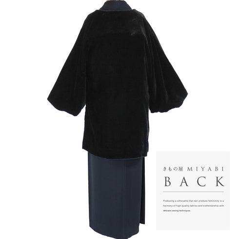 コート リサイクル 身丈79.5cm 裄67cm 袷 ベルベット 衿無し ラグラン袖 ブラック Lサイズ カジュアル 不明 Aランク