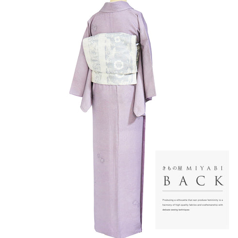 小紋 リサイクル 身丈159.2cm 裄63cm 袷 華文柄 寄せ小紋 パープル Mサイズ お洒落 カジュアル 正絹 広衿 Aランク