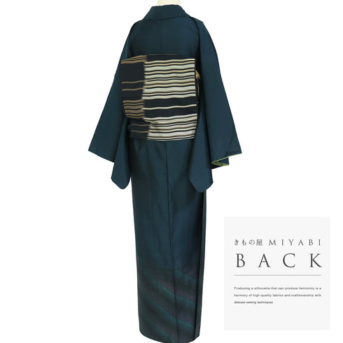 紬 リサイクル 身丈164.8cm 裄70.4cm 袷 裾柄 ネイビー Lサイズ お洒落 正絹 広衿 Aランク