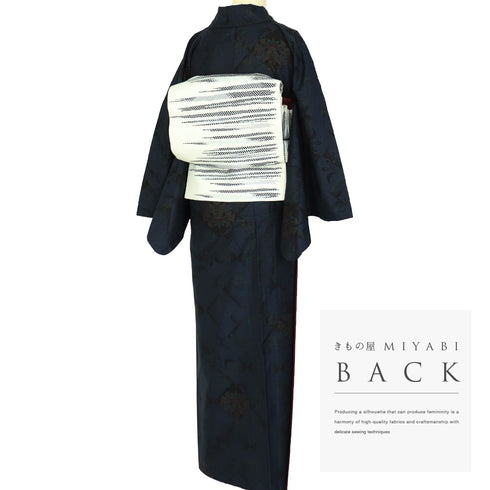 紬 リサイクル 身丈165.5cm 裄68.8cm 袷 花柄 ネイビー LLサイズ お洒落 カジュアル 正絹 広衿 Sランク