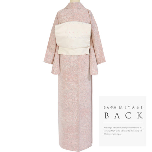 小紋 リサイクル 身丈162.7cm 裄64cm 袷 草花柄 ピンク Lサイズ お洒落 カジュアル 正絹 バチ衿 Sランク