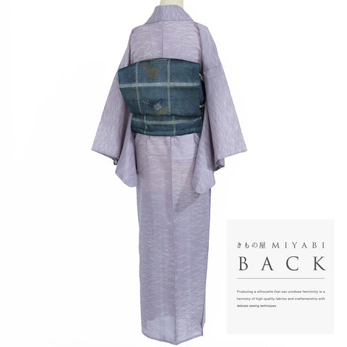 小紋 リサイクル 夏着物 身丈156.8cm 裄64.8cm 絽 松葉柄 パープル Mサイズ お洒落 ポリエステル 洗える着物 広衿 Sランク