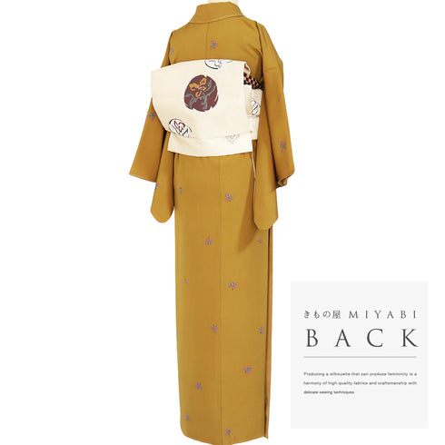 小紋 リサイクル 身丈159cm 裄63.2cm 袷 小花柄 イエロー Mサイズ お洒落 カジュアル 正絹 広衿 Sランク