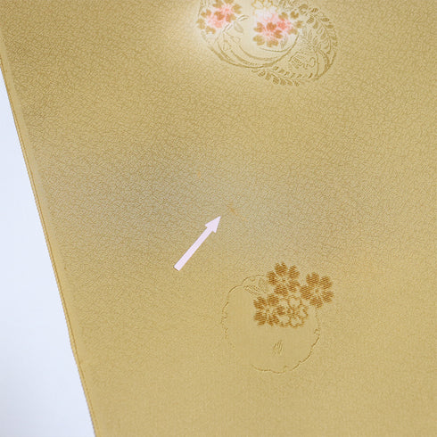 帯締め・帯揚げセット リサイクル お洒落 丸組紐 ちりめん イエロー 正絹 新品・未使用品 雪輪に花柄