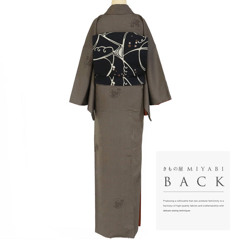 小紋 リサイクル 身丈65.2cm 裄67.4cm 袷 お召し 縞模様 葡萄柄 ブラウン 規格外サイズ お洒落 正絹 広衿 Sランク