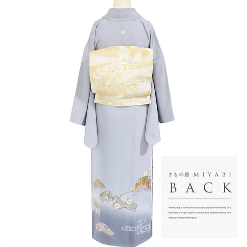 色留袖 リサイクル 身丈162cm 裄66cm 袷 グレー Lサイズ 三つ紋 正絹 広衿 Sランク