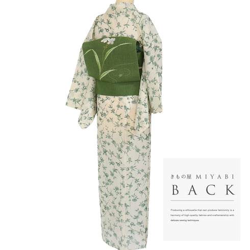 小紋 リサイクル 夏着物 身丈166.2cm 裄66.8cm 絽 花枝柄 既製品 ベージュ LLサイズ お洒落 カジュアル ポリエステル 洗える着物 広衿 Aランク