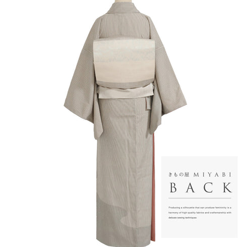 付下げ リサイクル 身丈166.8cm 裄66.2cm 袷 本塩沢 紬 ストライプ 雲取り ベージュ LLサイズ お洒落 正絹 広衿 Sランク