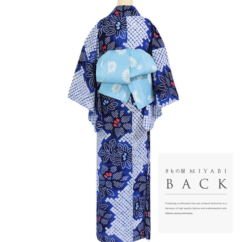 浴衣 リサイクル 夏着物 身丈150.5cm 裄63.5cm 夏物 絞り 花柄 ジュニアサイズ ネイビー Sサイズ カジュアル 木綿 洗える着物 バチ衿 Aランク