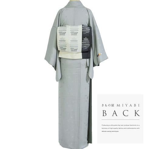 小紋 リサイクル 身丈164.5cm 裄62.6cm 袷 ポイントうさぎ柄 地紋 グレー Lサイズ お洒落 カジュアル 正絹 広衿 Sランク