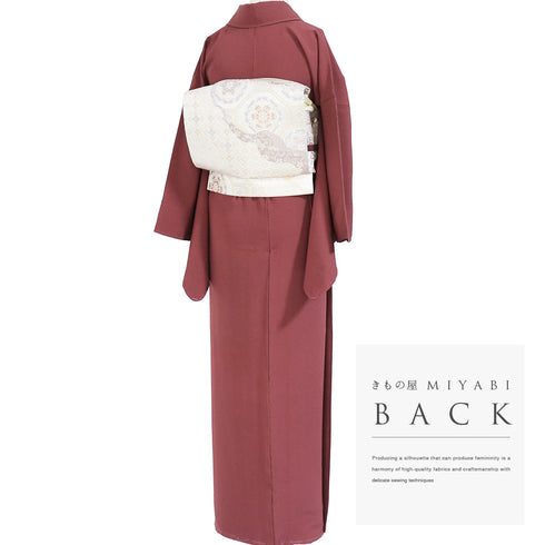 色無地 リサイクル 身丈164.5cm 裄66.6cm 袷 草木染め レッド Lサイズ お洒落 しつけ糸 正絹 広衿 Sランク