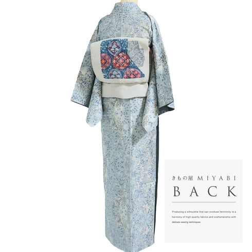 紬 リサイクル 身丈160cm 裄63cm 袷 蝶柄 ブルー Mサイズ お洒落 カジュアル しつけ糸 正絹 広衿 Sランク