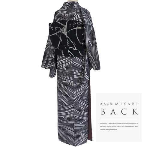 小紋 リサイクル 身丈154.5cm 裄70cm 袷 抽象柄 パープル Sサイズ お洒落 カジュアル 正絹 広衿 Sランク