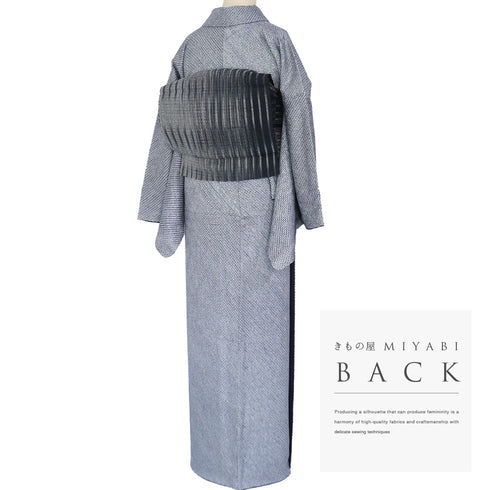 小紋 リサイクル 身丈164.2cm 裄70.2cm 袷 絞り ネイビー Lサイズ お洒落 正絹 広衿 Sランク