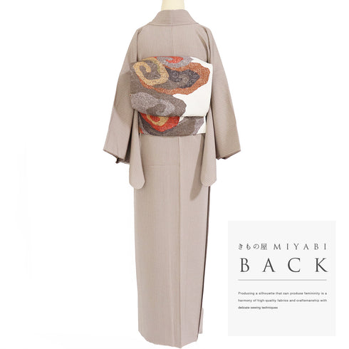 小紋 リサイクル 身丈158.3cm 裄64.4cm 袷 縞模様 ブラウン Mサイズ お洒落 不明 広衿 Sランク