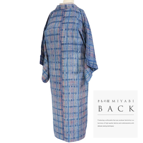 コート リサイクル 身丈123cm 裄64.4cm 単衣 糸瓜衿 ロングコート 絞り ブルー Sサイズ お洒落 正絹 Sランク