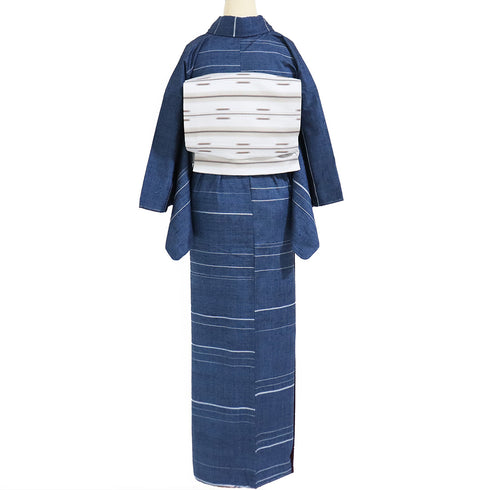 紬 リサイクル 身丈155.8cm 裄62.6cm 袷 横縞柄 上田紬 ネイビー Mサイズ お洒落 カジュアル 証紙 しつけ糸 正絹 広衿 Sランク