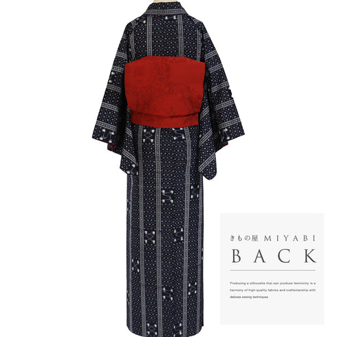 紬 リサイクル 身丈157.5cm 裄63cm 袷 絣模様 ネイビー Mサイズ カジュアル お洒落 正絹 広衿 Sランク