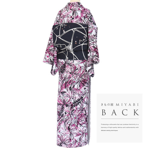 小紋 リサイクル 身丈158cm 裄64.4cm 袷 南国リーフ柄 グレー Mサイズ お洒落 カジュアル 正絹 広衿 Sランク