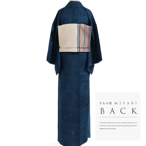 付下げ リサイクル 身丈159.3cm 裄66cm 袷 紬 花柄 木柄 染紬 ブルー Mサイズ お洒落 しつけ糸 正絹 広衿 Sランク