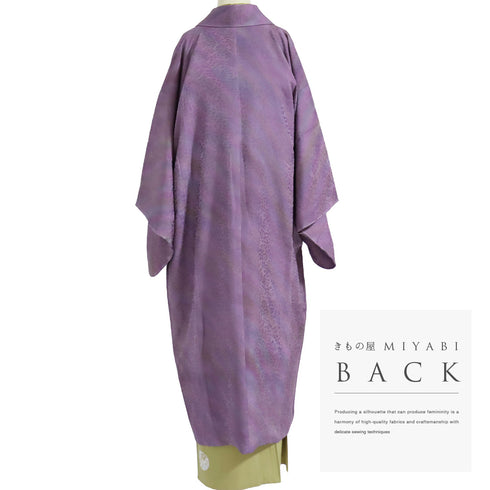 道中着 リサイクル 身丈124.7cm 裄66.6cm 袷 着物衿 対丈 地紋 パープル Lサイズ お洒落 正絹 Sランク