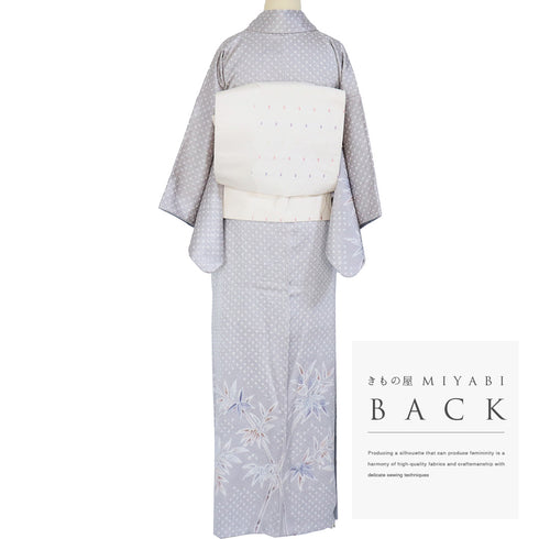 付下げ リサイクル 身丈150.5cm 裄61.4cm 袷 竹柄 絞り 相良刺繍 グレー Sサイズ セミフォーマル お洒落 正絹 広衿 Sランク