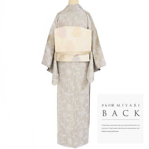 小紋 リサイクル 身丈158.5cm 裄63cm 袷 小花柄 地紋 グレー Mサイズ お洒落 しつけ糸 正絹 広衿 Aランク