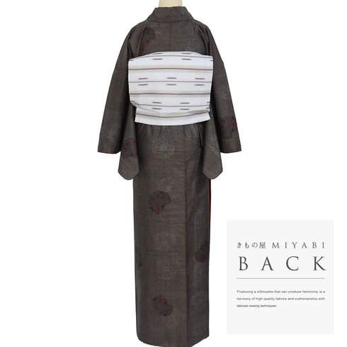 紬 リサイクル 身丈167.5cm 裄66cm 袷 花丸柄 ブラウン LLサイズ カジュアル お洒落 正絹 広衿 Aランク