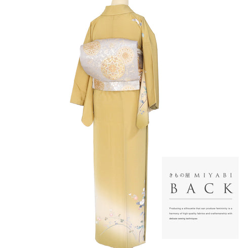 付下げ リサイクル 身丈154.5cm 裄62.8cm 袷 花枝柄 イエロー Sサイズ フォーマル セミフォーマル しつけ糸 正絹 広衿 Sランク