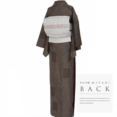 紬 リサイクル 身丈160.2cm 裄62.4cm 袷 医科学柄 ブラウン Mサイズ お洒落 カジュアル 正絹 広衿 Aランク