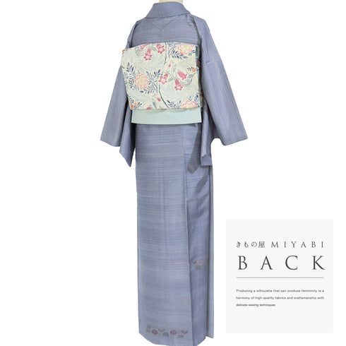 訪問着 リサイクル 身丈167.8cm 裄64.8cm 袷 紬 若干ゆったりサイズ 鳳凰柄 花柄 ブルー LLサイズ お洒落 正絹 広衿 Aランク