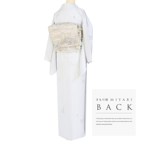 小紋 リサイクル 身丈154.3cm 裄65cm 単衣 デザイン柄 地紋 グレー Sサイズ お洒落 正絹 広衿 Aランク