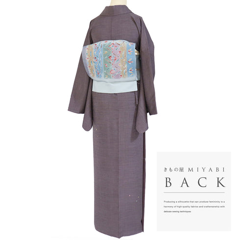 小紋 リサイクル 身丈163.5cm 裄70.6cm 袷 水玉柄 地紋 パープル Lサイズ お洒落 カジュアル 正絹 広衿 Aランク