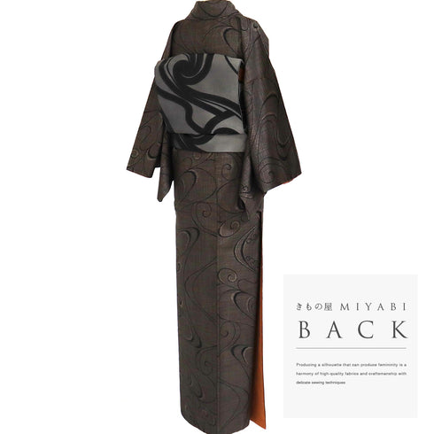 大島紬 リサイクル 身丈166cm 裄66.4cm 袷 流水柄 ブラウン LLサイズ カジュアル お洒落 正絹 広衿 Bランク