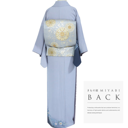 付下げ リサイクル 身丈151.8cm 裄61.2cm 袷 辻ヶ花柄 絞り加工 ミシン 胴裏化繊 ブルー Sサイズ セミフォーマル お洒落 正絹 広衿 Sランク