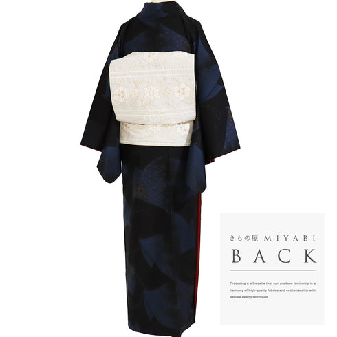 紬 リサイクル 身丈162.8cm 裄65.6cm 袷 蝶々柄 ブラック Lサイズ カジュアル お洒落 正絹 広衿 Sランク