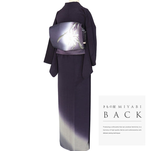 訪問着 リサイクル 身丈158cm 裄64.8cm 袷 ショール付き 銀花仙 斜めぼかし柄 パープル Mサイズ お洒落 しつけ糸 正絹 広衿 Sランク