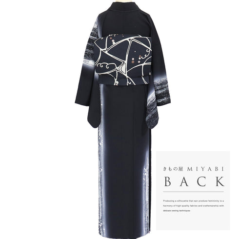 訪問着 リサイクル 身丈166cm 裄66.8cm 袷 たたきに刷毛目柄 ブラック LLサイズ お洒落 正絹 広衿 Aランク